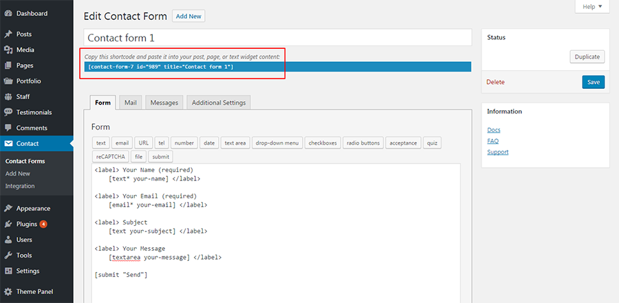 Contact Form 7 shortcode field