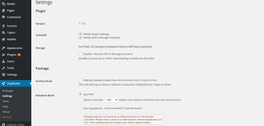 Duplicator 2 - Settings