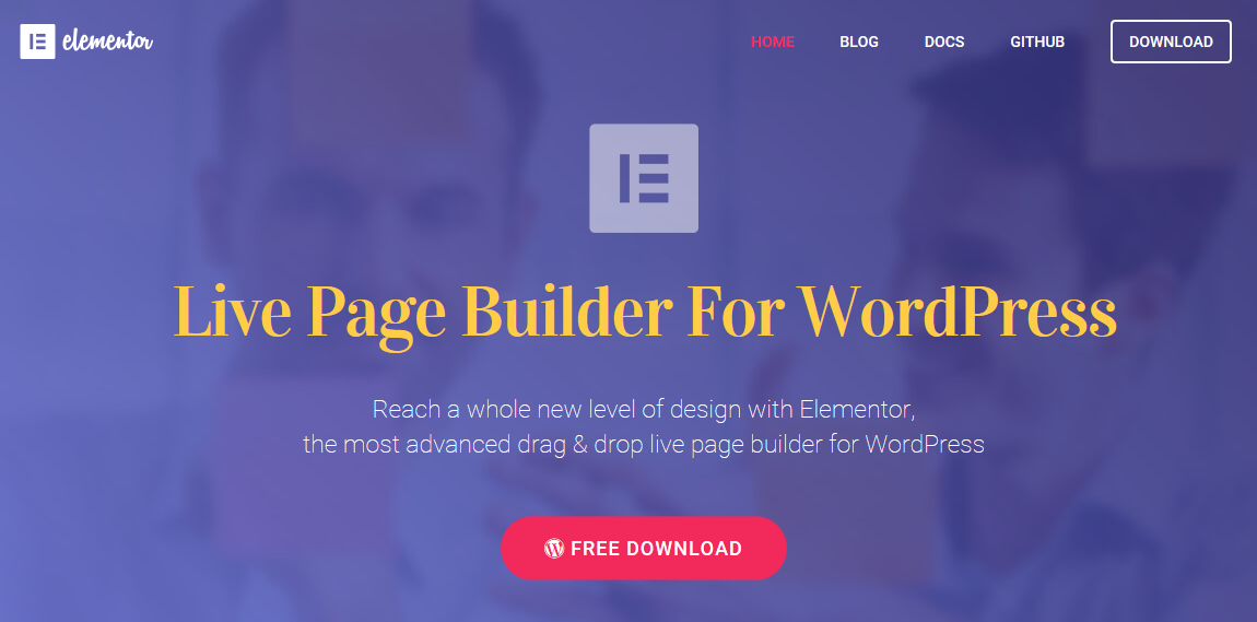 Elementor Live Page Builder homepage