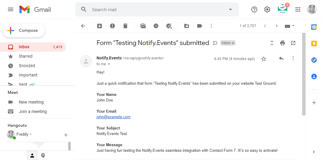 Notify Events form testing