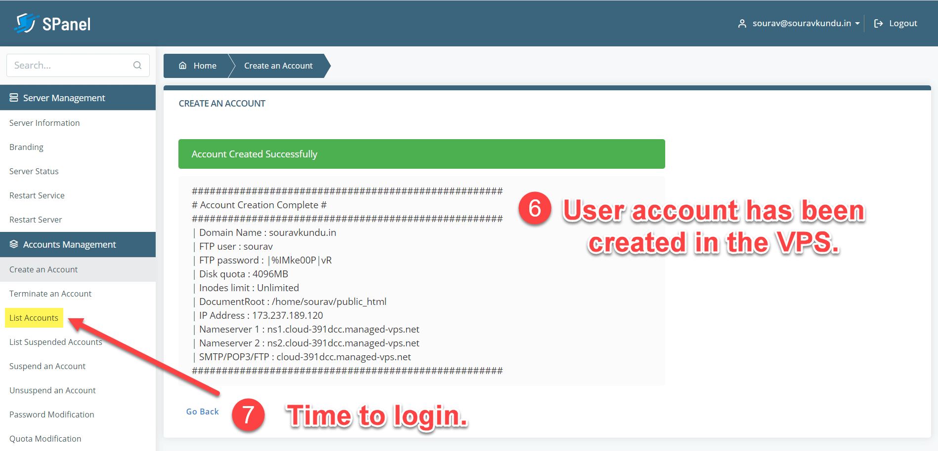 How to create a new user account in Scala spanel VPS 3