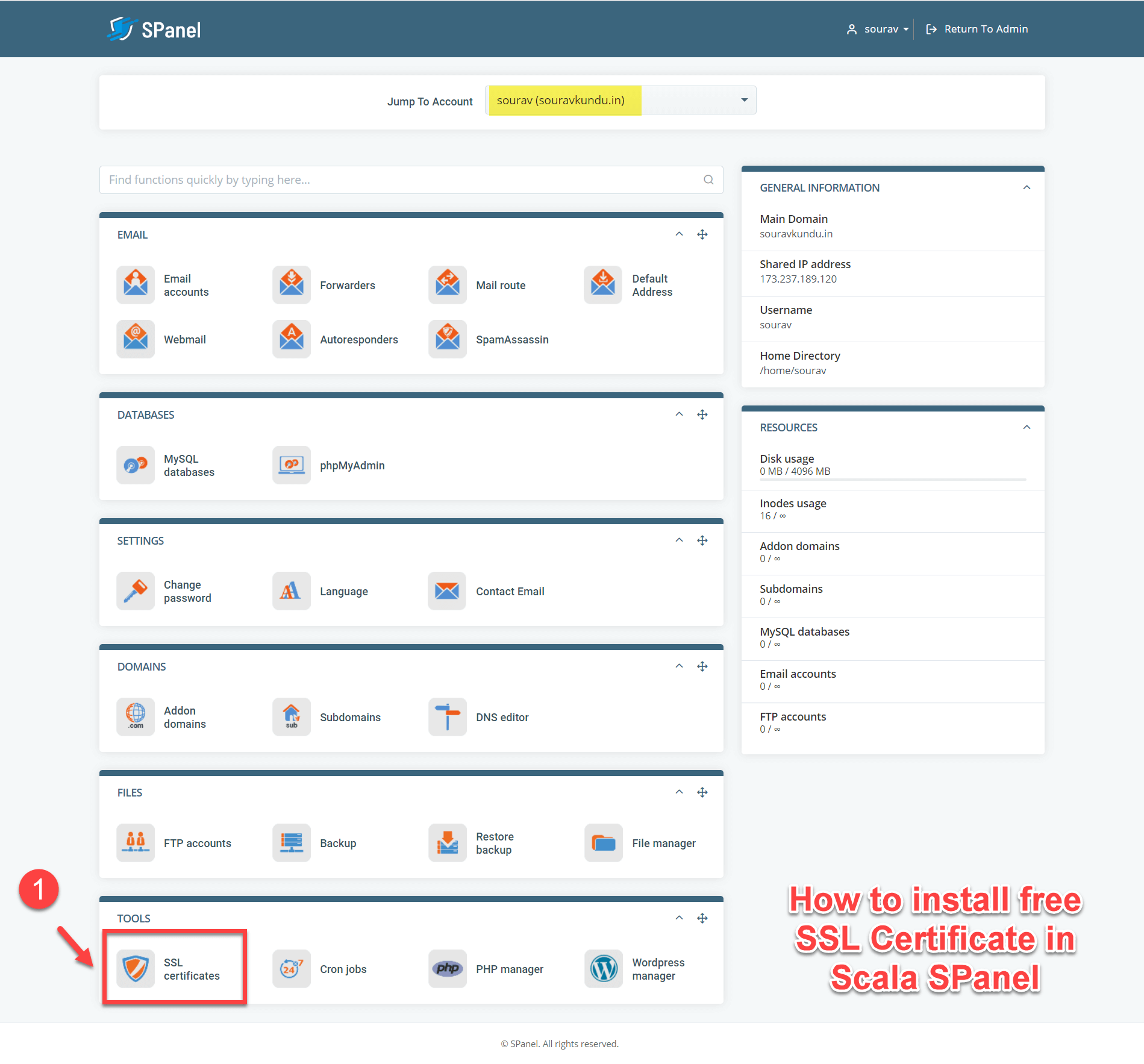 How to install free ssl certificate in Scala SPanel part 1 long