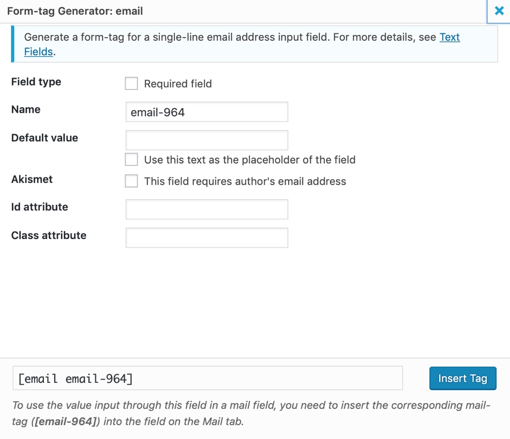 Insert Tag Content Form