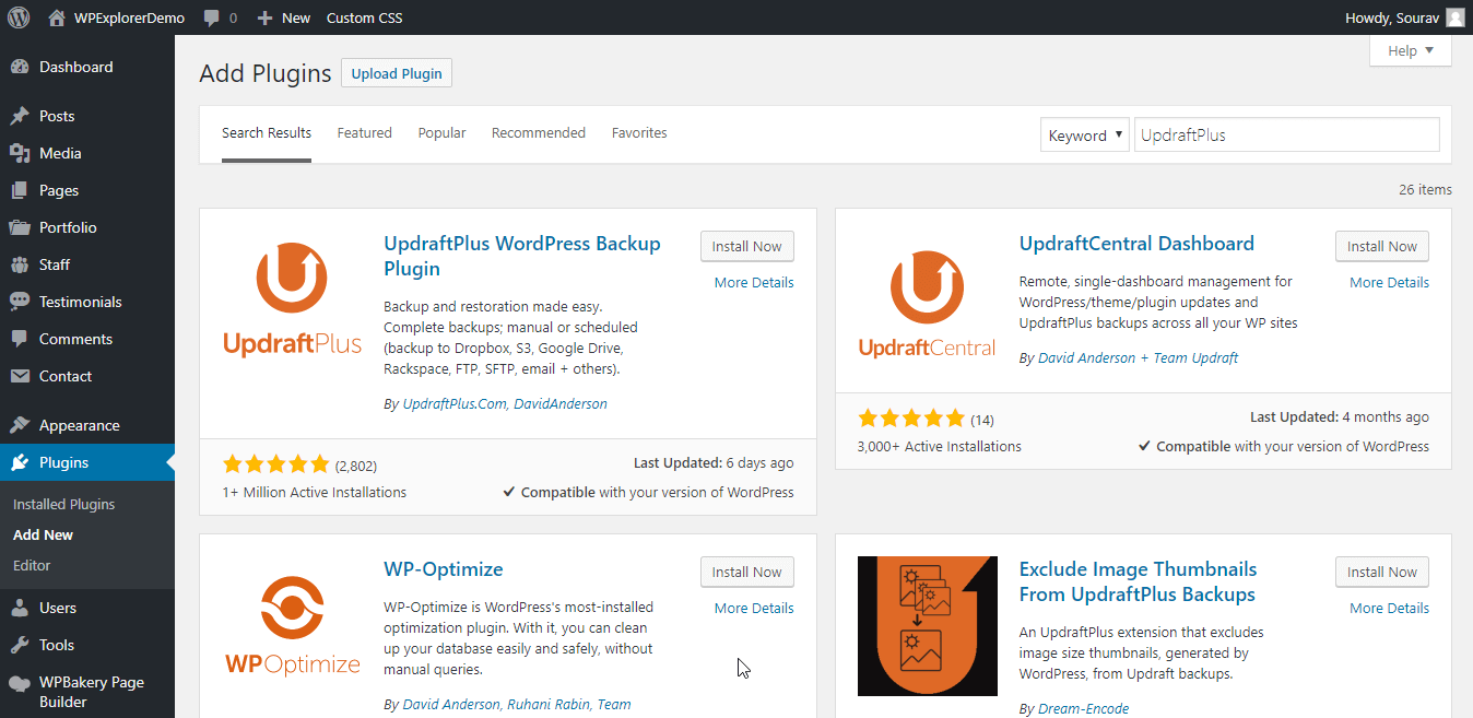 Install UpdraftPlus WordPress Plugin