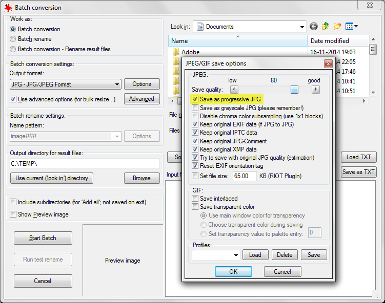 IrfanView Supports Batch Conversion with Progressive JPEG