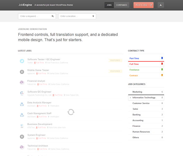 JobEngine WordPress Theme Filter Jobs