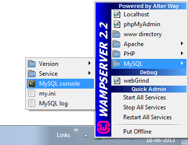 MySQL Console WAMP