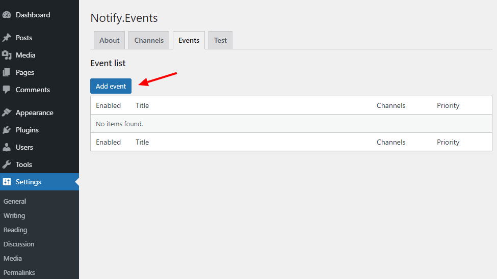 Notify Events add new event