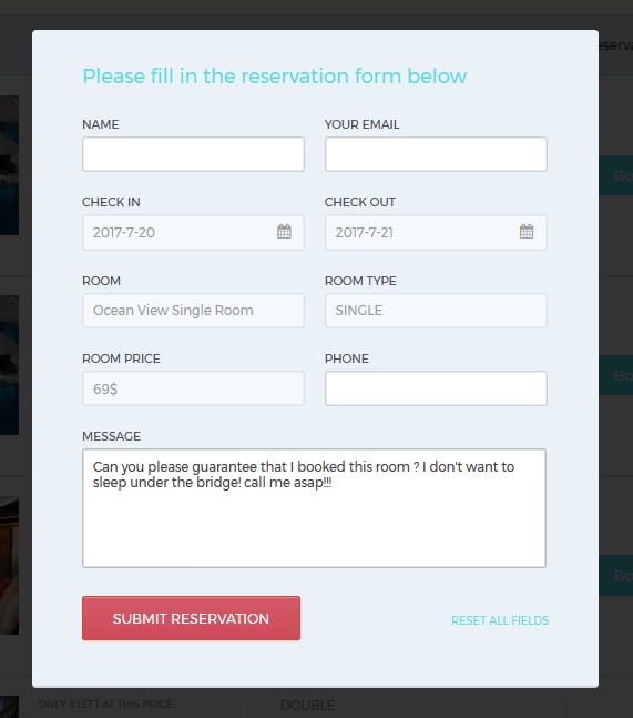 Paradise Cove Reservation Form