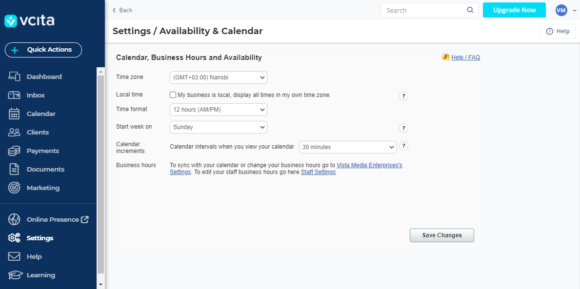 vcita availability calendar