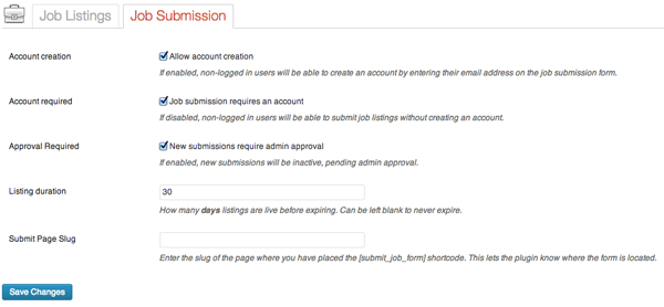 Settings - Job Submissions Settings - Job Submissions
