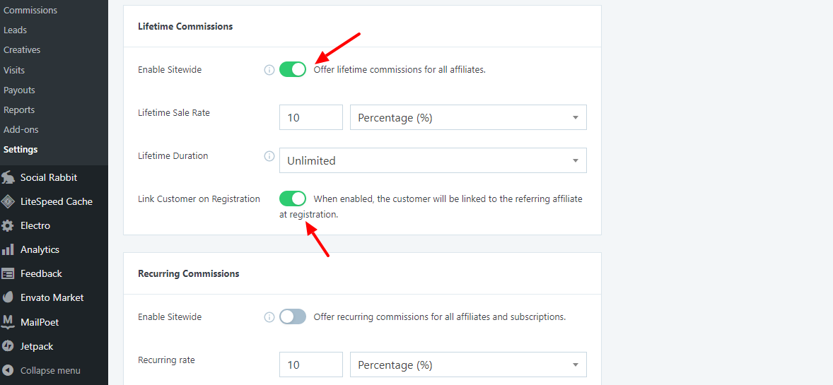 SliceWP Settings WordPress