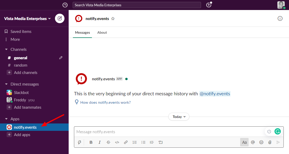 Notify Events slack vme