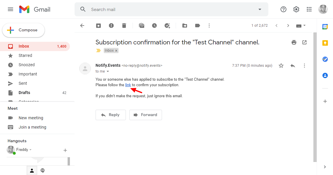 Notify Events subscription confirmation