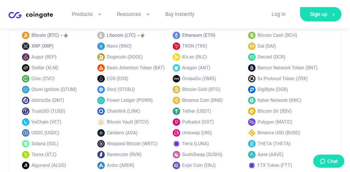 supported cryptocurrencies coingate