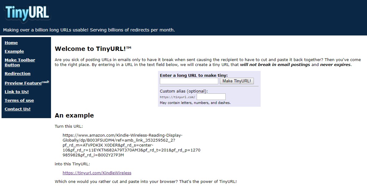 tinyurl link shortening service