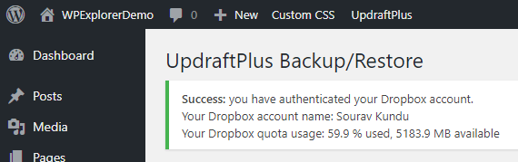 UpdraftPlus Demo 4 - Connecting Dropbox 5