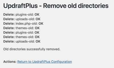 UpdraftPlus Demo 7 - 6 Post Restore Cleanup Status