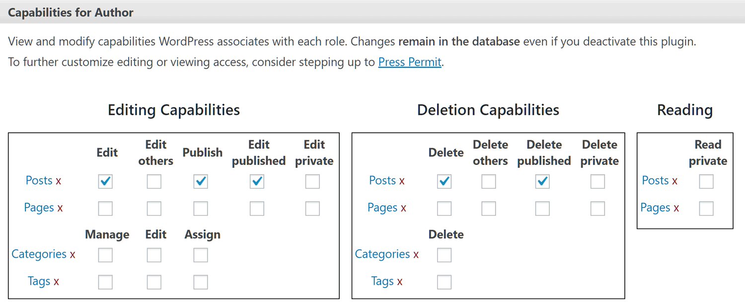 User Access Customize Author