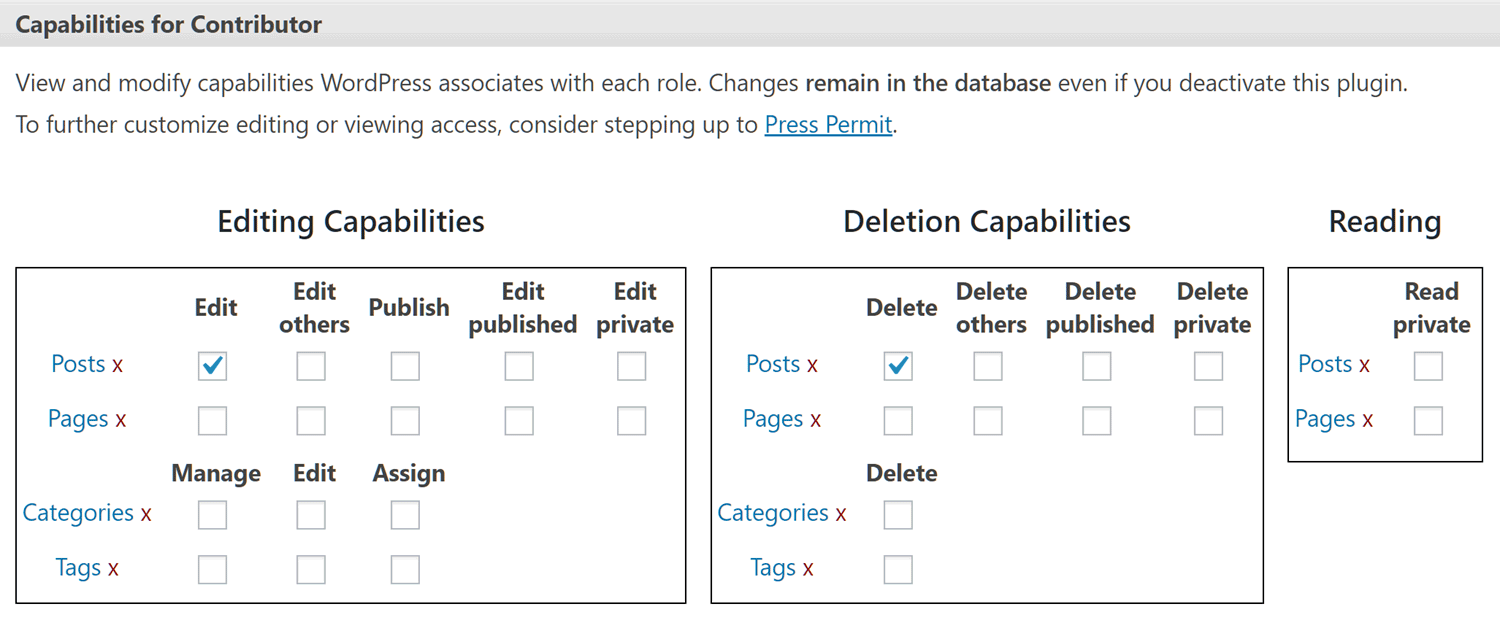 Customize Contributor User Role