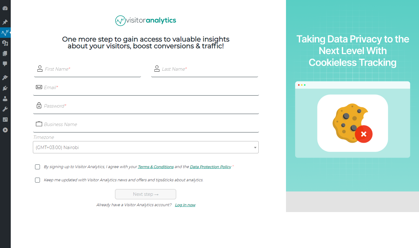 visitor analytics welcome screen