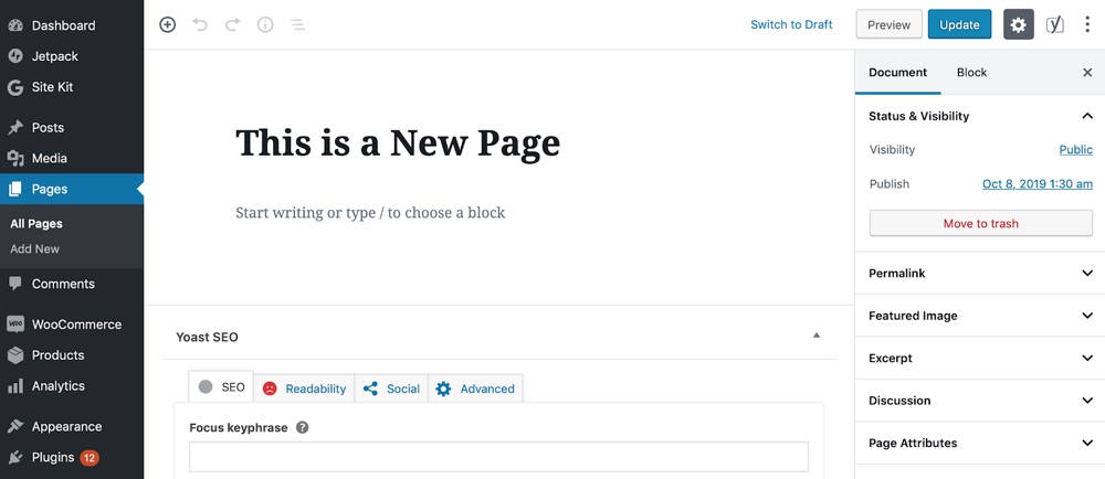 WordPress Ajouter une nouvelle page