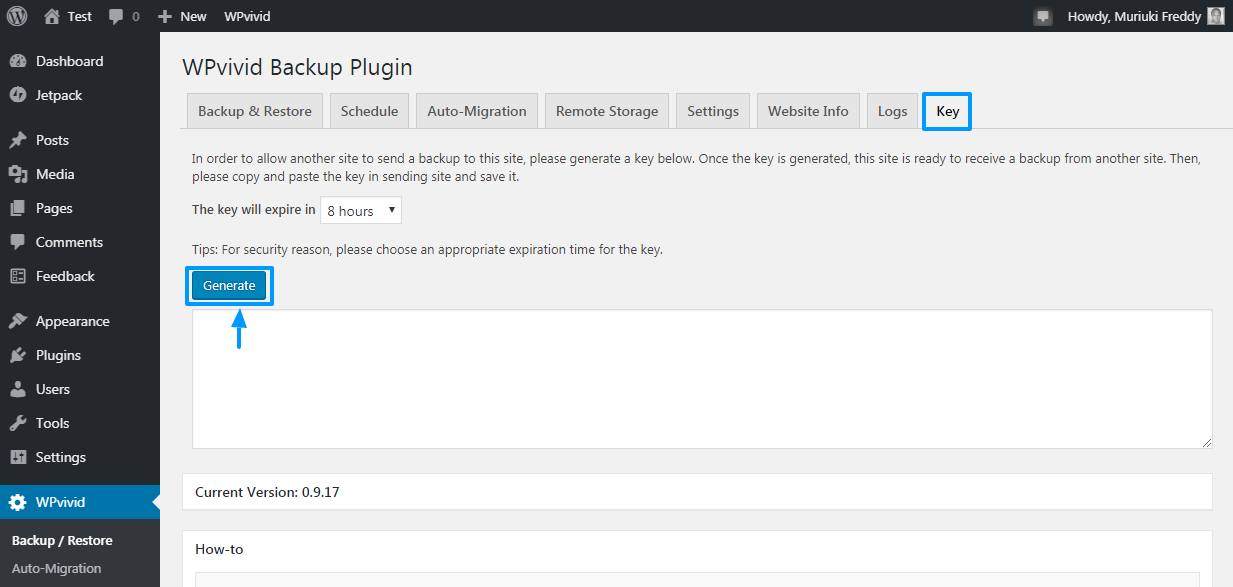 generating wpvivid backup plugin migration key