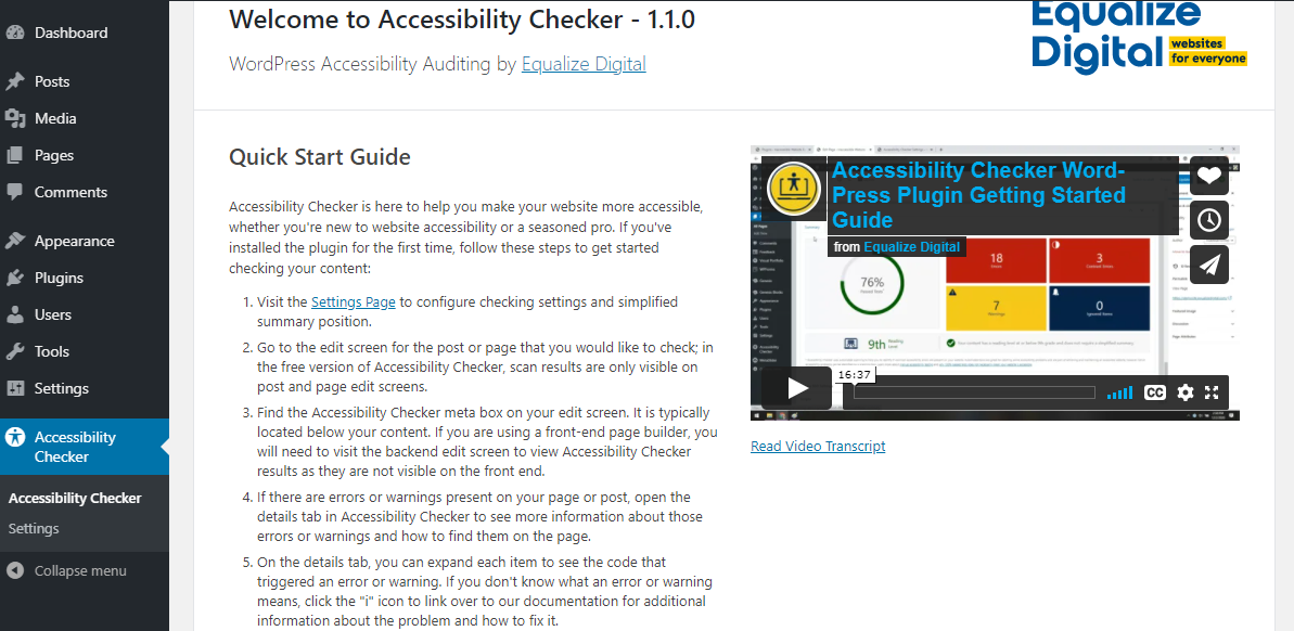 accessibility checker welcome screen