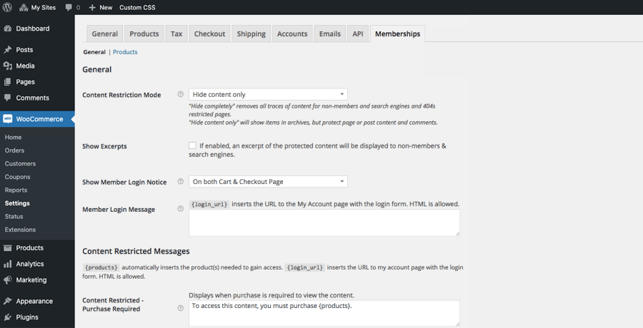 WooCommerce Memberships Restriction Settings