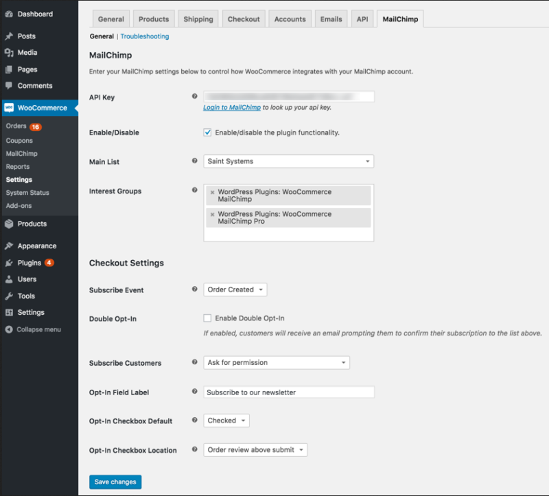 WooCommerce MailChimp Settings