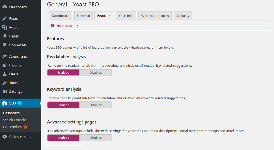 Yoast XM settings