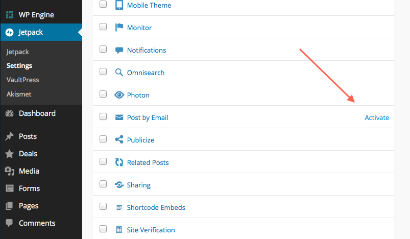 JetPack Post By Email: Activate Feature
