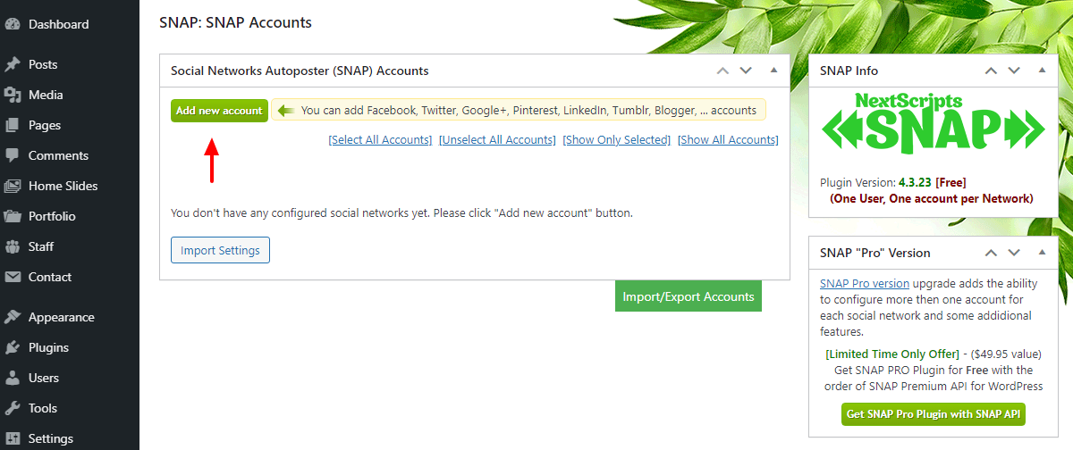 Add New SNAP Accounts