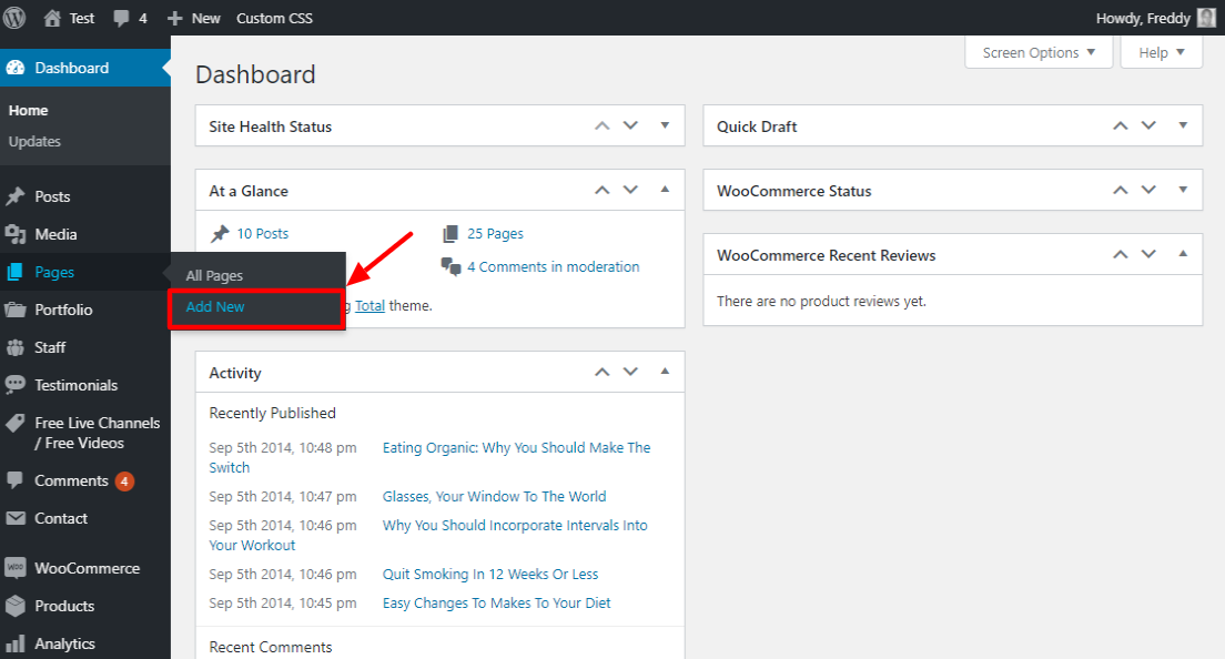 add a new page in wordpress admin dashboard