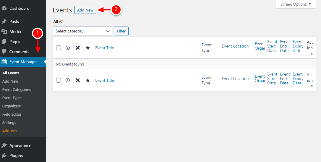 adding a new event in wp event manager plugin