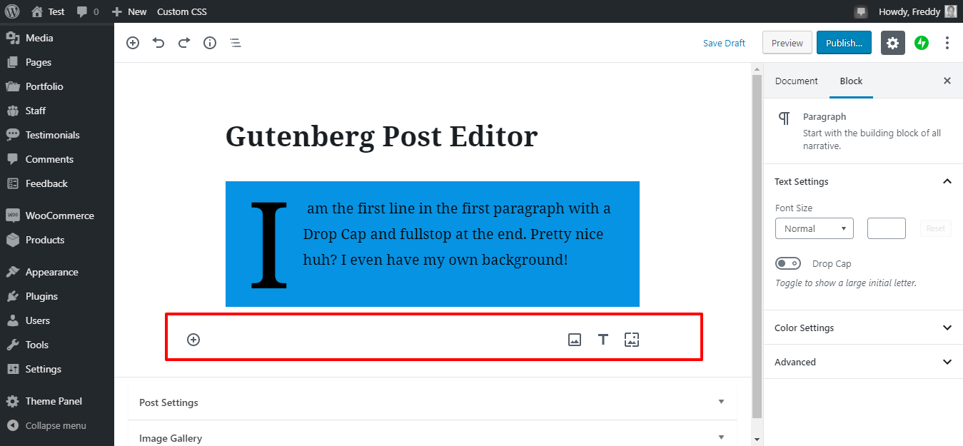 adding a new image in gutenberg