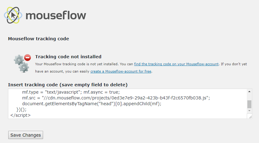 adding website tracking code in mouseflow in wordpress