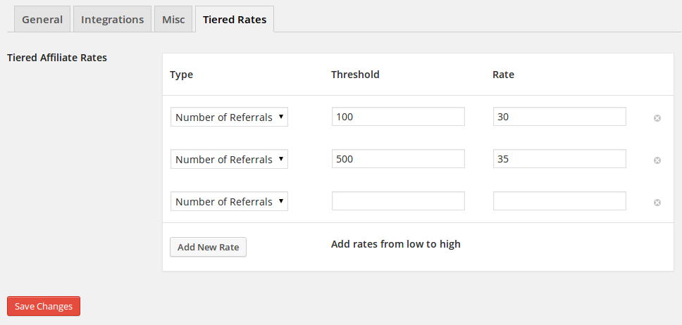 Affiliate WP Tiered Affiliate Rates