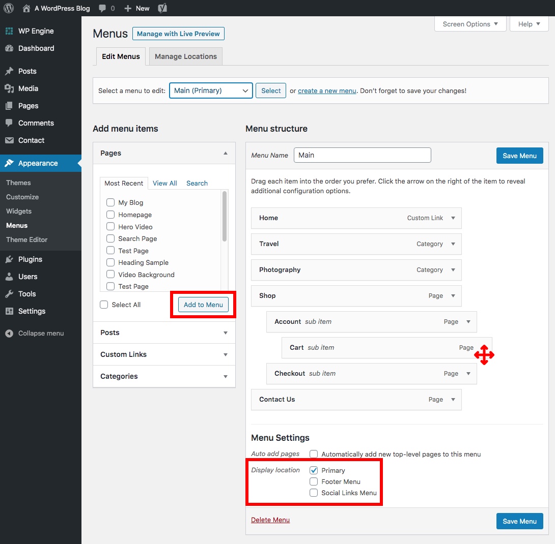 Set Menus: Add Pages