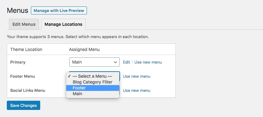 Set Menus: Display Locations