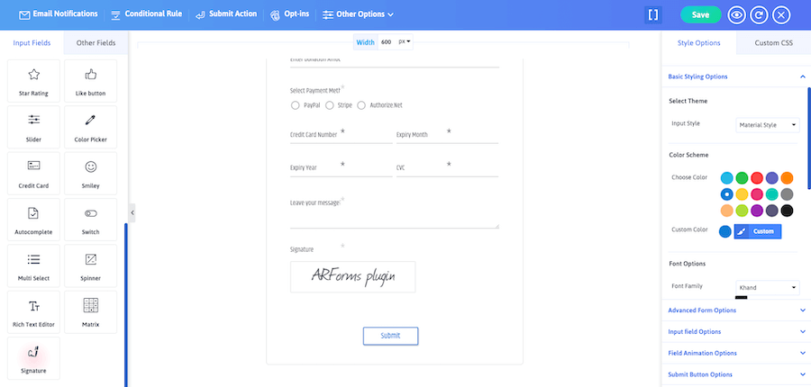 ARForms Signature Add-on