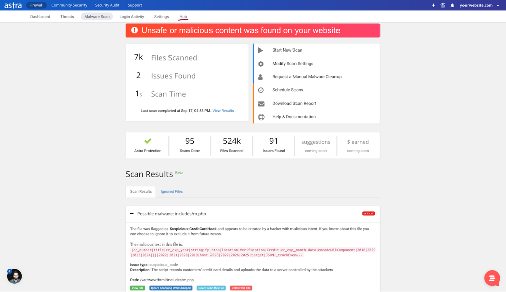 Astra Security Suite Settings