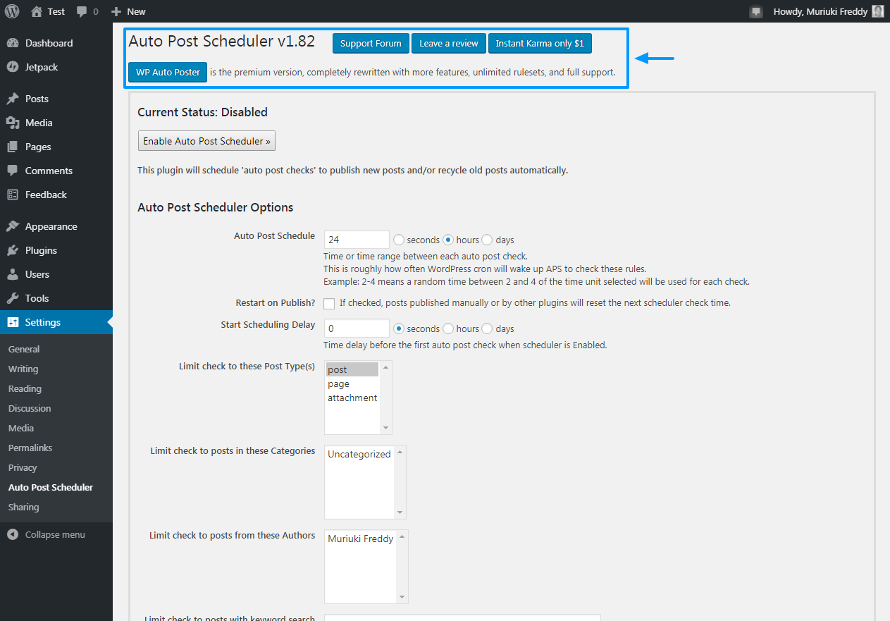 auto post scheduler admin options