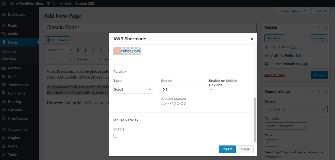 Advanced WordPress Backgrounds Classic Editor Settings