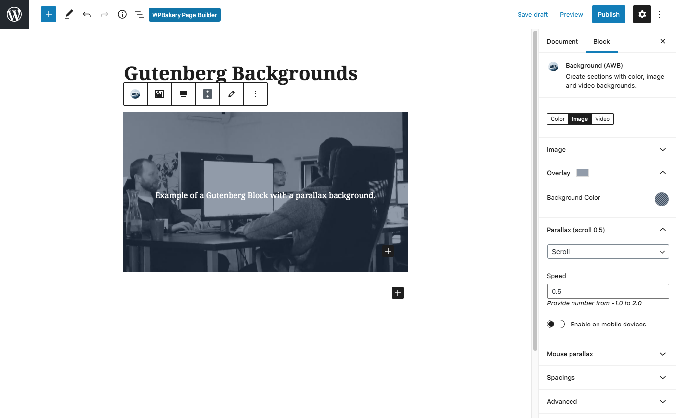 Advanced WordPress Backgrounds Gutenberg Settings