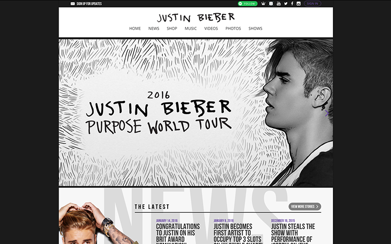 Awesome Examples of WordPress: Justin Bieber