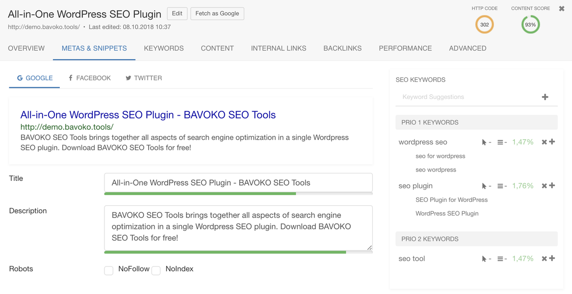 bavoko wordpress seo content optimization social snippet