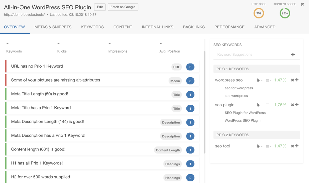 bavoko wordpress seo content score pro