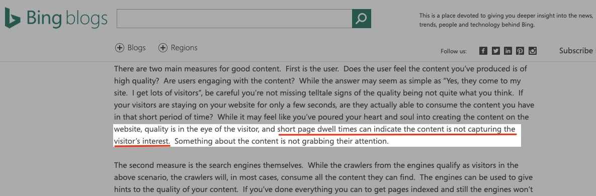 Bing Blog Dwell Time