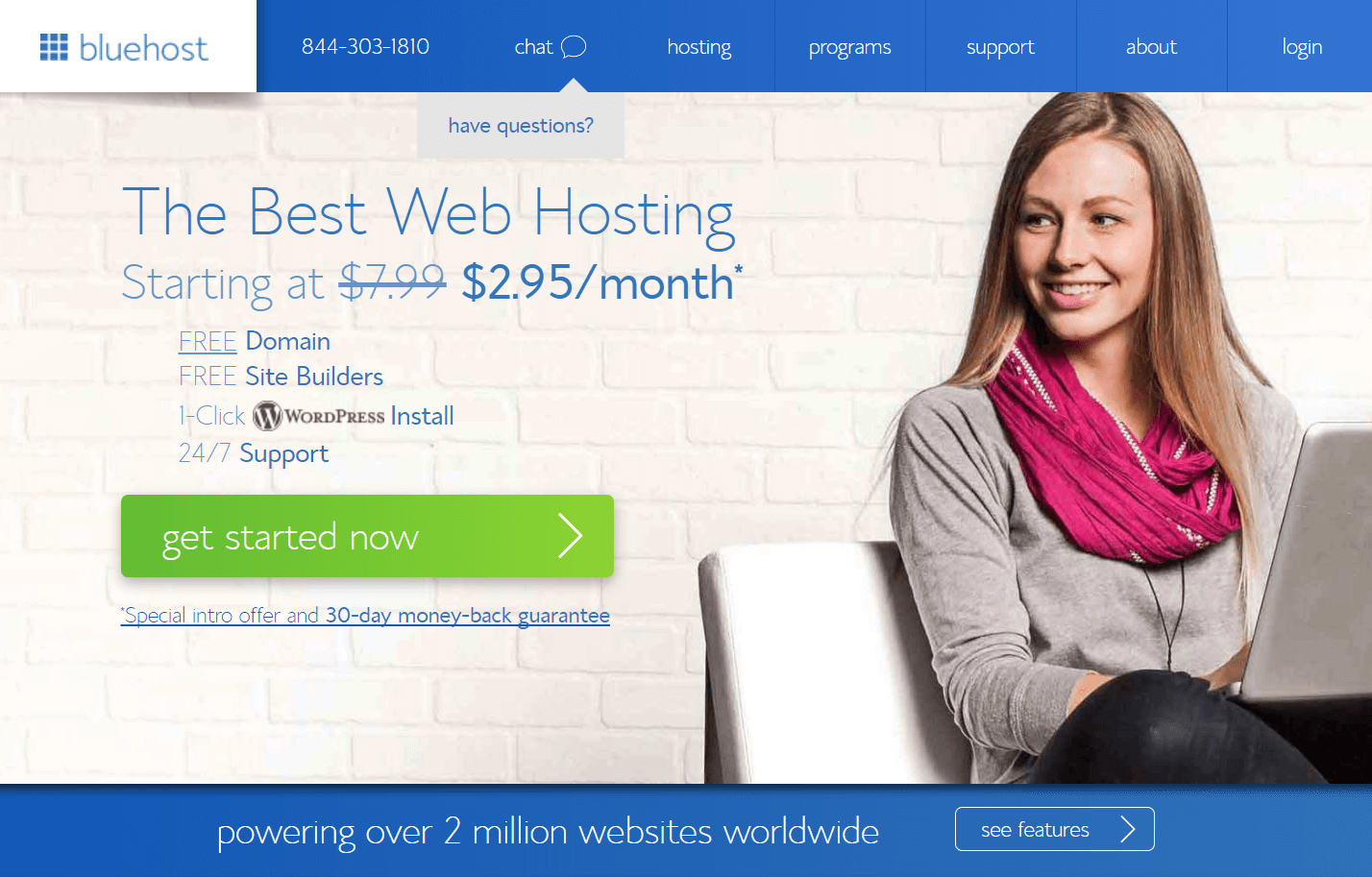 The Bluehost website.